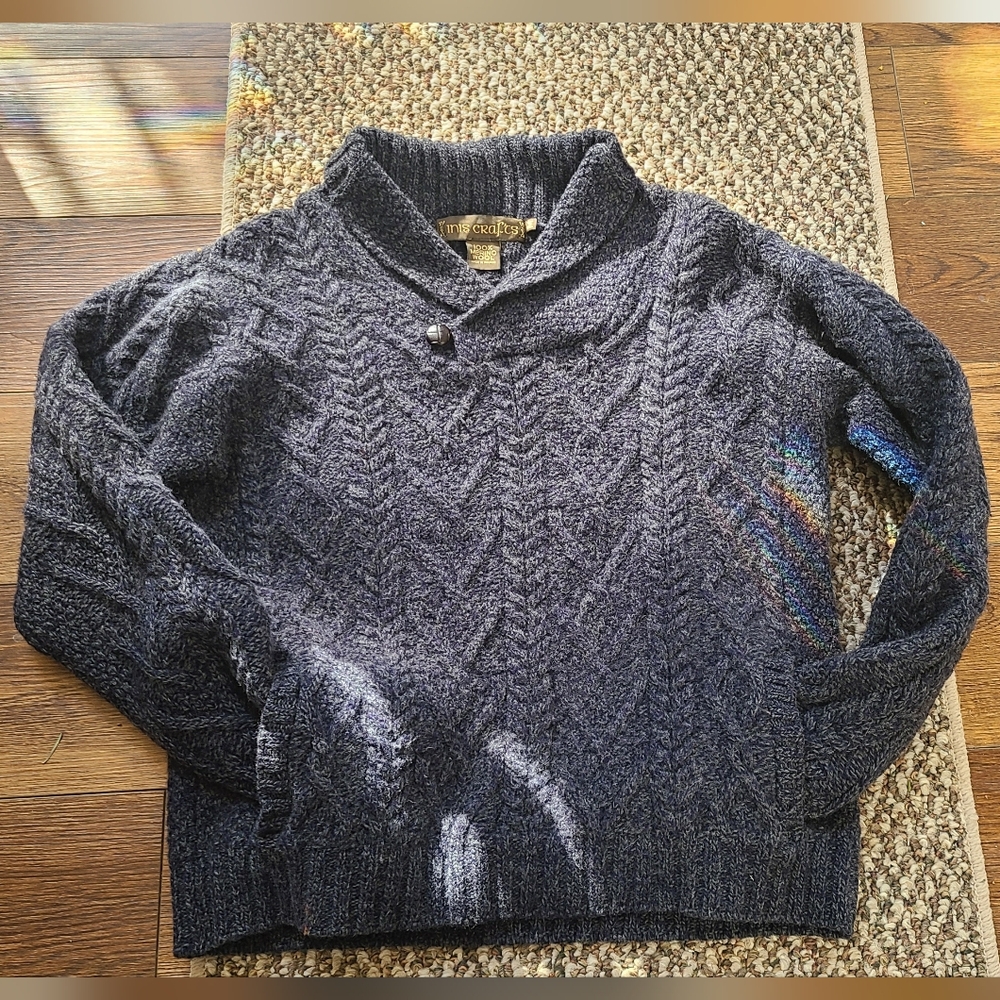 Inis Crafts Med Merino Wool Cable Knit Cowl Neck Sweater